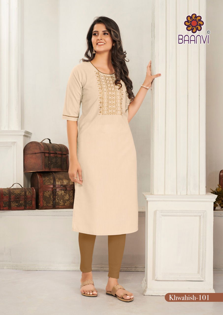 Baanvi Khwahish 1 Fancy Ethnic Wear Cotton Embroidery Kurti Collection